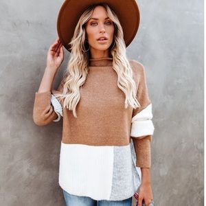 Vici ColorBlock Mock Neck Sweater